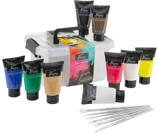 Nassau Acrylfarbe, Set mit 9 Tuben à 75 ml inkl. 6 Pinseln