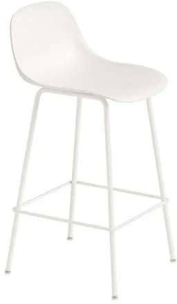Muuto Fiber Barhocker mit Rohrgestell und Rückenlehne Weiß/Weiß H87,5 cm