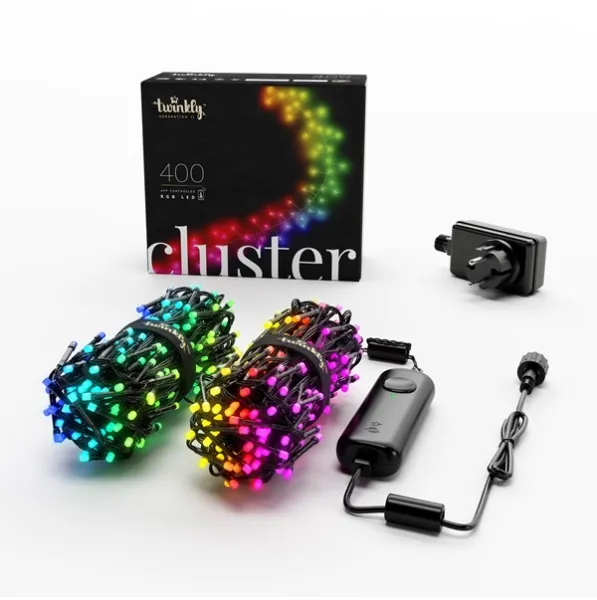 Twinkly Cluster - 400 App-gesteuerte RGB-LEDs. 6 Meter. Schwarzes Kabel.