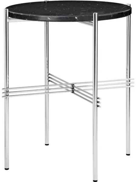 GUBI TS Beistelltisch Rund Ø40 Polierter Stahl/Marmor Black Marquina